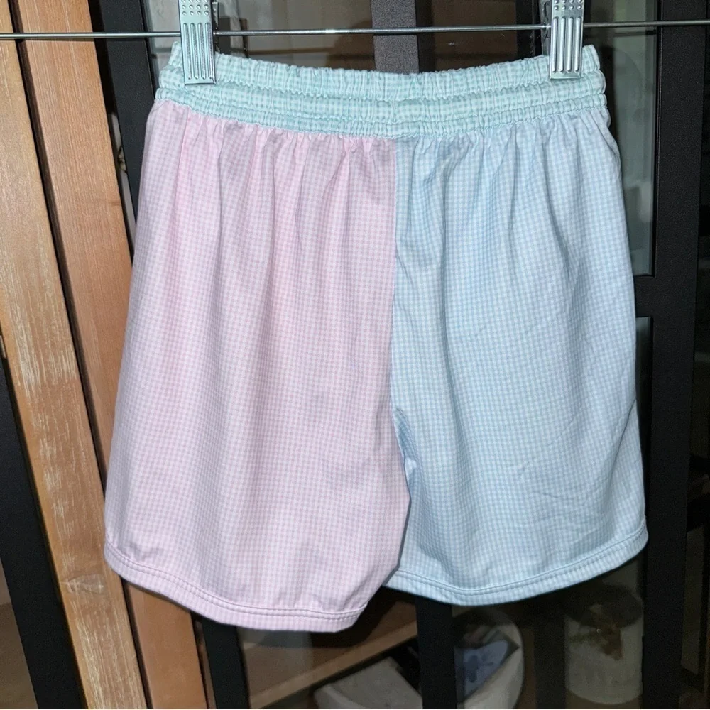 Lullaby Set toddler boys swim trunks shorts pastel gingham pink green colorblock